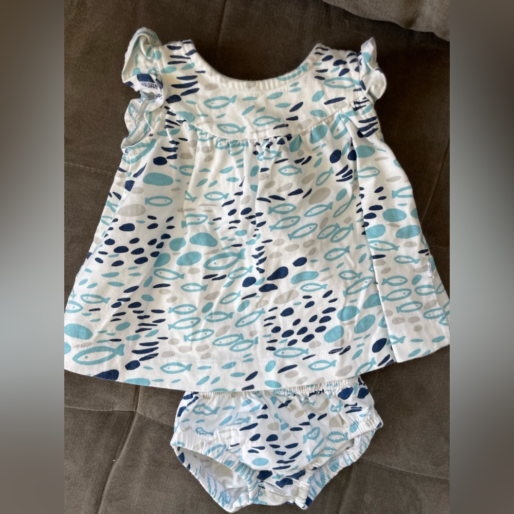 Oliver & Rain Dress and Bloomer Set with fish print - 3 month